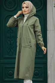  Khaki Islamic Clothing Trench Coat 5511HK - 2