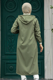  Khaki Islamic Clothing Trench Coat 5511HK - 4