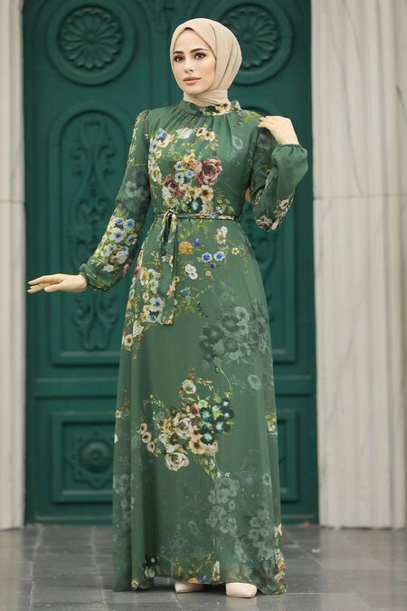  Khaki Long Muslim Dress 279319HK - NEVA STYLE