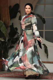  Khaki Long Muslim Dress 33092HK - 2