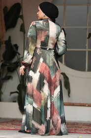  Khaki Long Muslim Dress 33092HK - 5