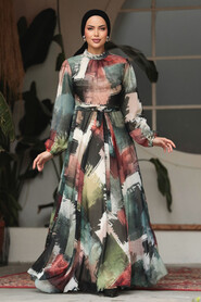  Khaki Long Muslim Dress 33092HK - 3