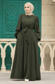  Khaki Long Sleeve Turkısh Abaya 35161HK - 1