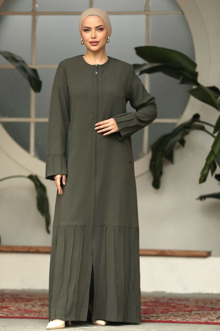  Khaki Long Turkish Abaya 20018HK - NEVA STYLE