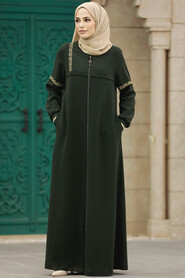  Khaki Long Turkish Abaya 35124HK - 2
