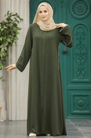  Khaki Long Turkish Abaya 618HK - 1