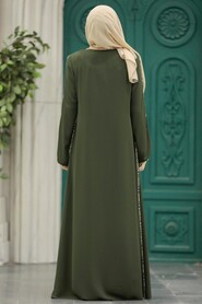  Khaki Long Turkish Abaya 618HK - 3