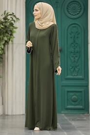  Khaki Long Turkish Abaya 618HK - 2