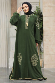  Khaki Modest Abaya Dress 10135HK - 1