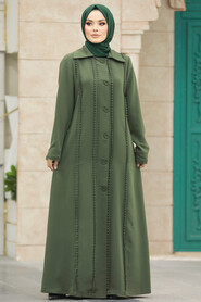  Khaki Modest Turkish Abaya 10004HK - 1