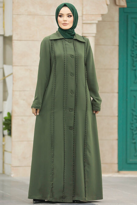  Khaki Modest Turkish Abaya 10004HK - NEVA STYLE