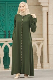  Khaki Modest Turkish Abaya 626HK - 2