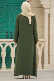  Khaki Modest Turkish Abaya 626HK - 3
