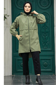 Neva Style - Khaki Muslim Coat 5957HK - Thumbnail