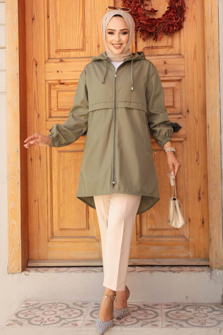  Khaki Muslim Coat 5957HK - NEVA STYLE