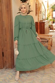  Khaki Muslim Long Dress Style 63250HK - NEVA STYLE