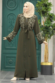  Khaki Plus Size Abaya 90301HK - 1