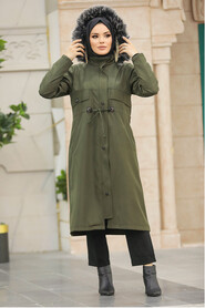 Neva Style - Khaki Plus Size Parka Coat 60652HK - Thumbnail