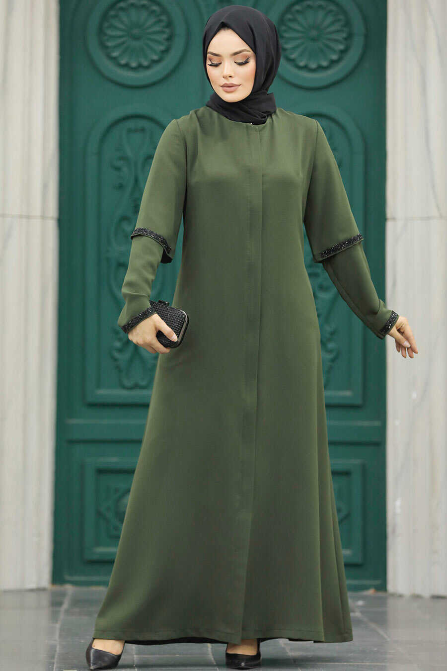 Neva Style - Khaki Plus Size Turkish Abaya 10091HK