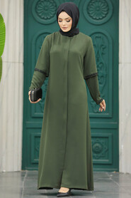 Neva Style - Khaki Plus Size Turkish Abaya 10091HK - Thumbnail