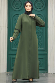 Neva Style - Khaki Plus Size Turkish Abaya 10091HK - Thumbnail