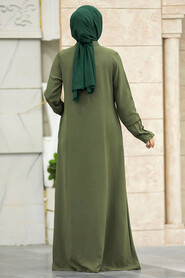  Khaki Plus Size Turkish Abaya 1098HK - 3