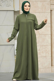  Khaki Plus Size Turkish Abaya 1098HK - 2