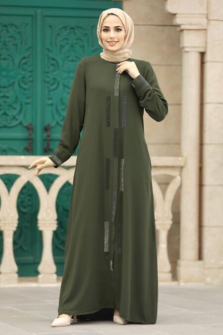  Khaki Plus Size Turkish Abaya 616HK - NEVA STYLE