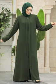  Khaki Plus Size Turkish Abaya 62537HK - 1