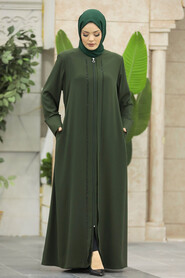  Khaki Plus Size Turkish Abaya 62537HK - 3