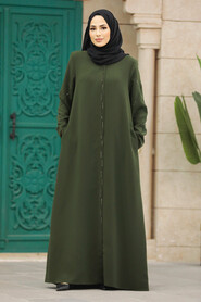 Neva Style - Khaki Plus Size Turkish Abaya 625HK - Thumbnail