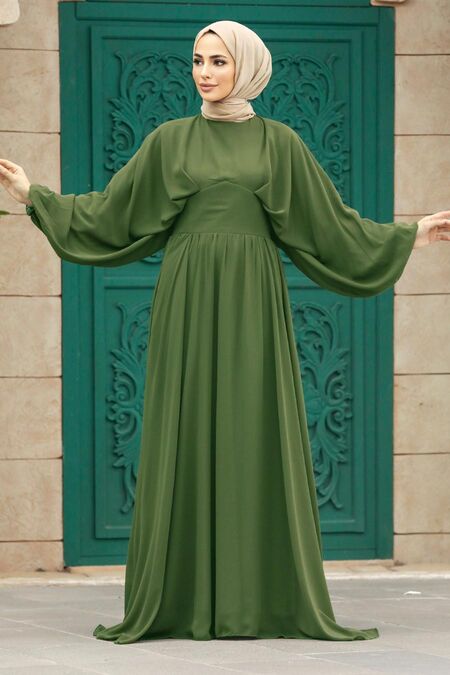  Khaki Turkish Hijab Engagement Gown 60681HK - NEVA STYLE