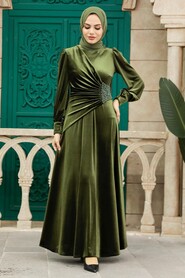  Khaki Velvet Long Dress 3845HK - 1