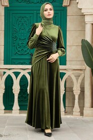  Khaki Velvet Long Dress 3845HK - 3