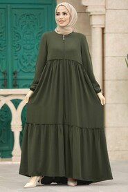  Khaki Women Turkish Abaya 615HK - 1