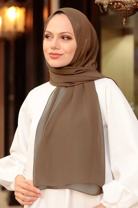  Light Brown Islamic Clothing Shawl 7475AKH - NEVA STYLE