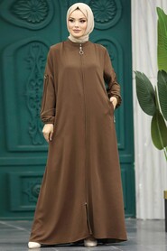  Light Brown Muslim Turkish Abaya 11070AKH - NEVA STYLE
