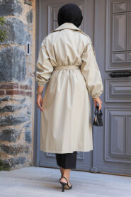  Light Khaki Hijab Trench Coat 639AHK - 3