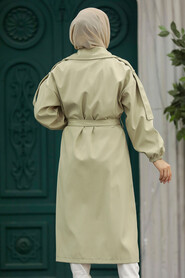 Neva Style - Light Khaki Hijab Trench Coat 639AHK - Thumbnail