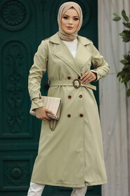 Neva Style - Light Khaki Hijab Turkish Trench Coat 5942AHK - Thumbnail