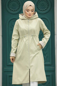  Light Khaki Hijab Turkish Trench Coat 613AHK - 1
