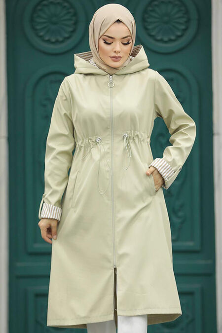  Light Khaki Hijab Turkish Trench Coat 613AHK - NEVA STYLE