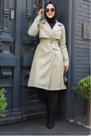  Light Khaki Islamic Clothing Trench Coat 59371AHK - 2