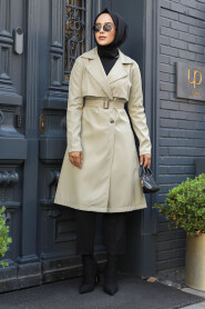  Light Khaki Islamic Clothing Trench Coat 59371AHK - 1