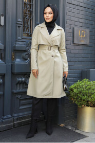  Light Khaki Islamic Clothing Trench Coat 59371AHK - 3