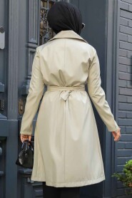  Light Khaki Islamic Clothing Trench Coat 59371AHK - 4