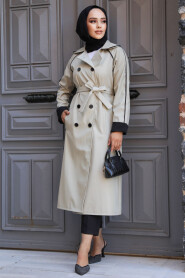  Light Khaki Muslim Trench Coat 5371AHK - 2