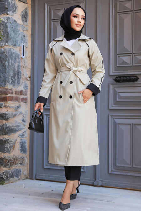  Light Khaki Muslim Trench Coat 5371AHK - NEVA STYLE