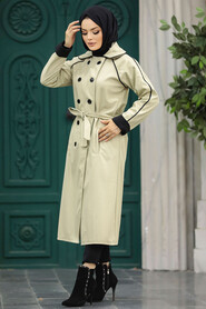 Neva Style - Light Khaki Muslim Trench Coat 5371AHK - Thumbnail