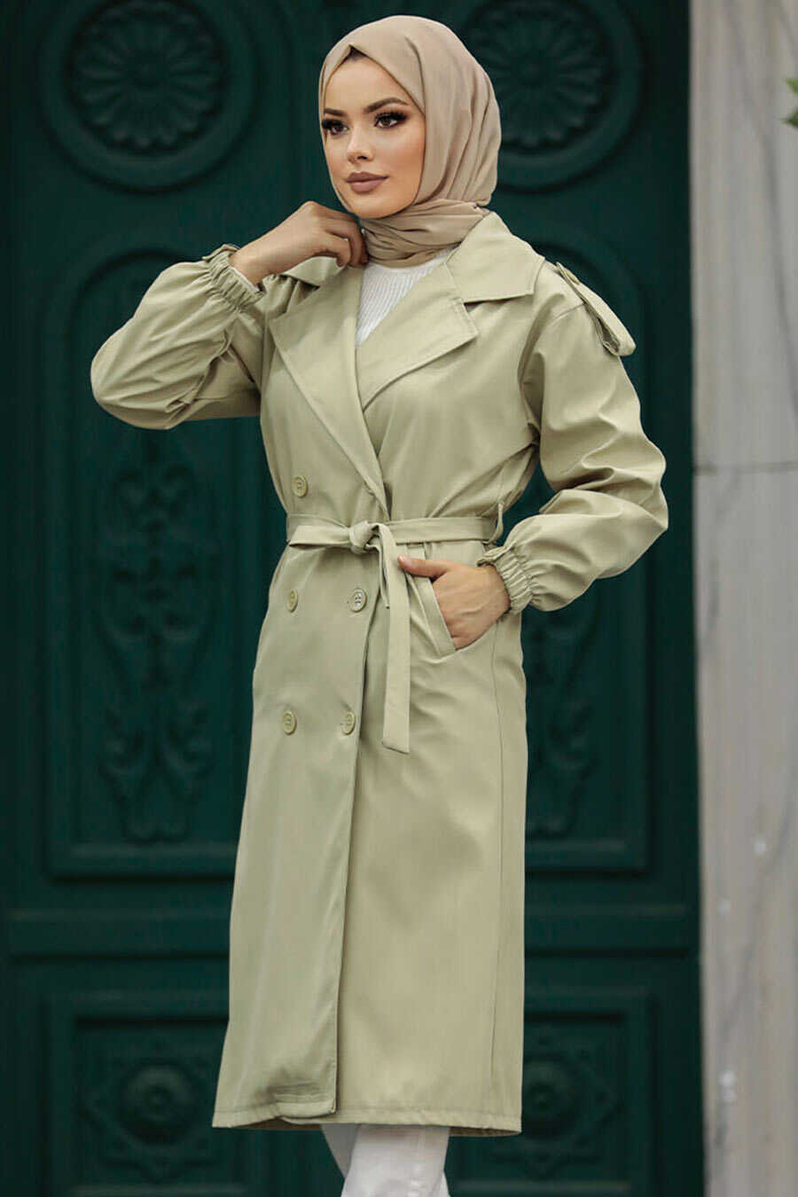 Neva Style - Light Khaki Women Trench Coat 647AHK